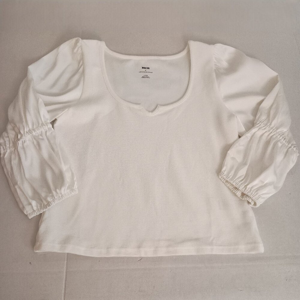 Anthropologie Maeve White Puff Sleeve Top L - Large - Picture 15 of 15